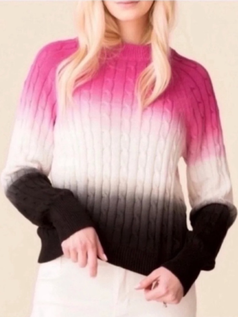 Veda Crema Dip Dye Cable Knit Pullover Sweater